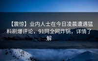 【震惊】业内人士在今日凌晨遭遇猛料刷爆评论，91网全网炸锅，详情了解