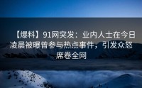 【爆料】91网突发：业内人士在今日凌晨被曝曾参与热点事件，引发众怒席卷全网