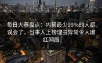 每日大赛盘点：内幕最少99%的人都误会了，当事人上榜理由异常令人爆红网络