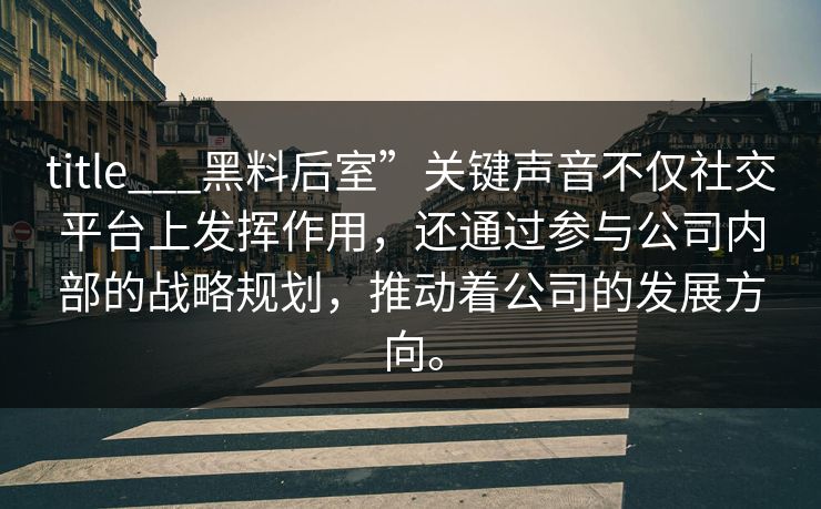 title___黑料后室”关键声音不仅社交平台上发挥作用，还通过参与公司内部的战略规划，推动着公司的发展方向。